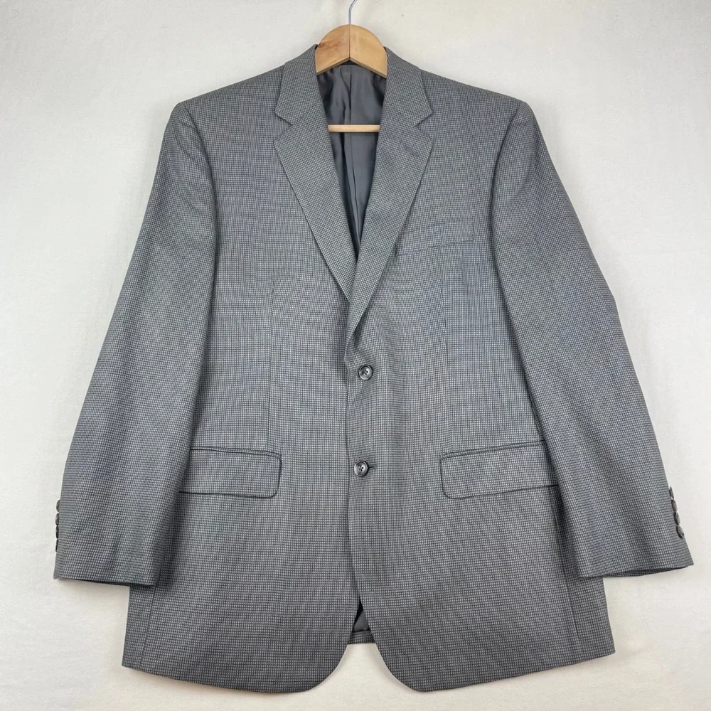 Calvin Klein Mens 40R Silk Wool Blazer Grey Micro Check Sport Coat Macy's